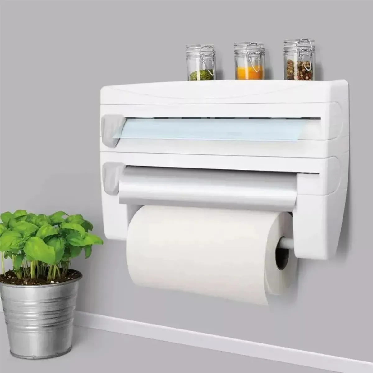 GENERICO - Porta Rollo Triple Toalla Nova Cocina Alusa Dispensador Film