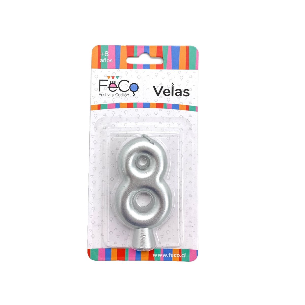 GENERICO - VELA NUMERAL PLATEADO 8 X1 UNI