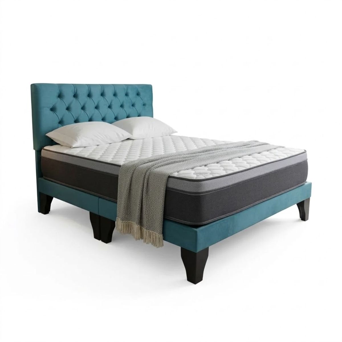 GENERICO - Cama Europea 2 Plazas Base Dividida + Respaldo Capitones
