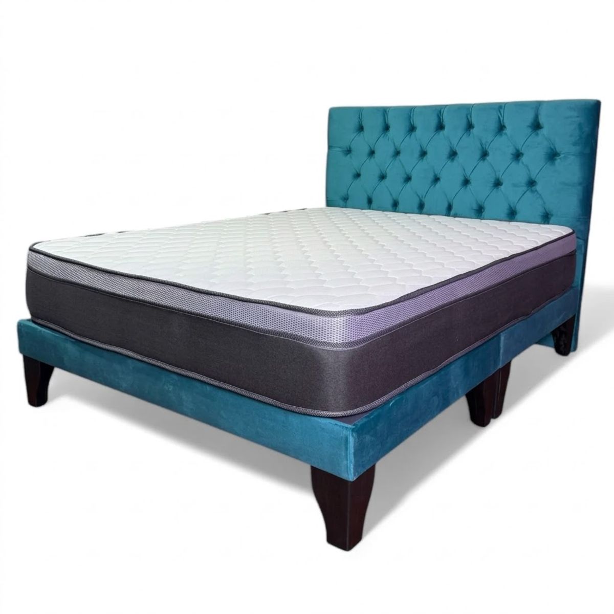 GENERICO - Cama Europea 2 Plazas Base Dividida + Respaldo Capitones