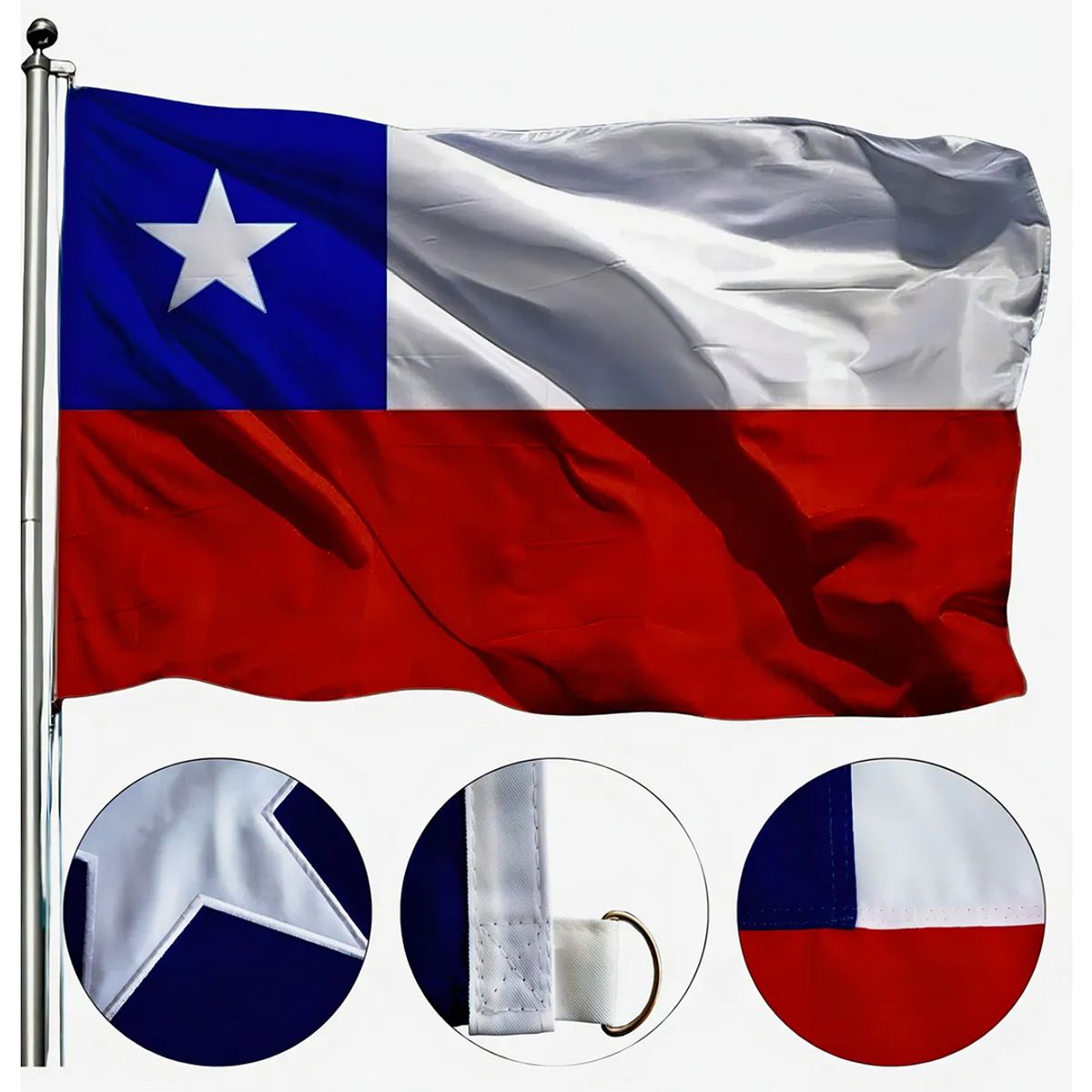 GENERICO - Bandera Chilena 140x210 Cm Tela Bordada Reforzada