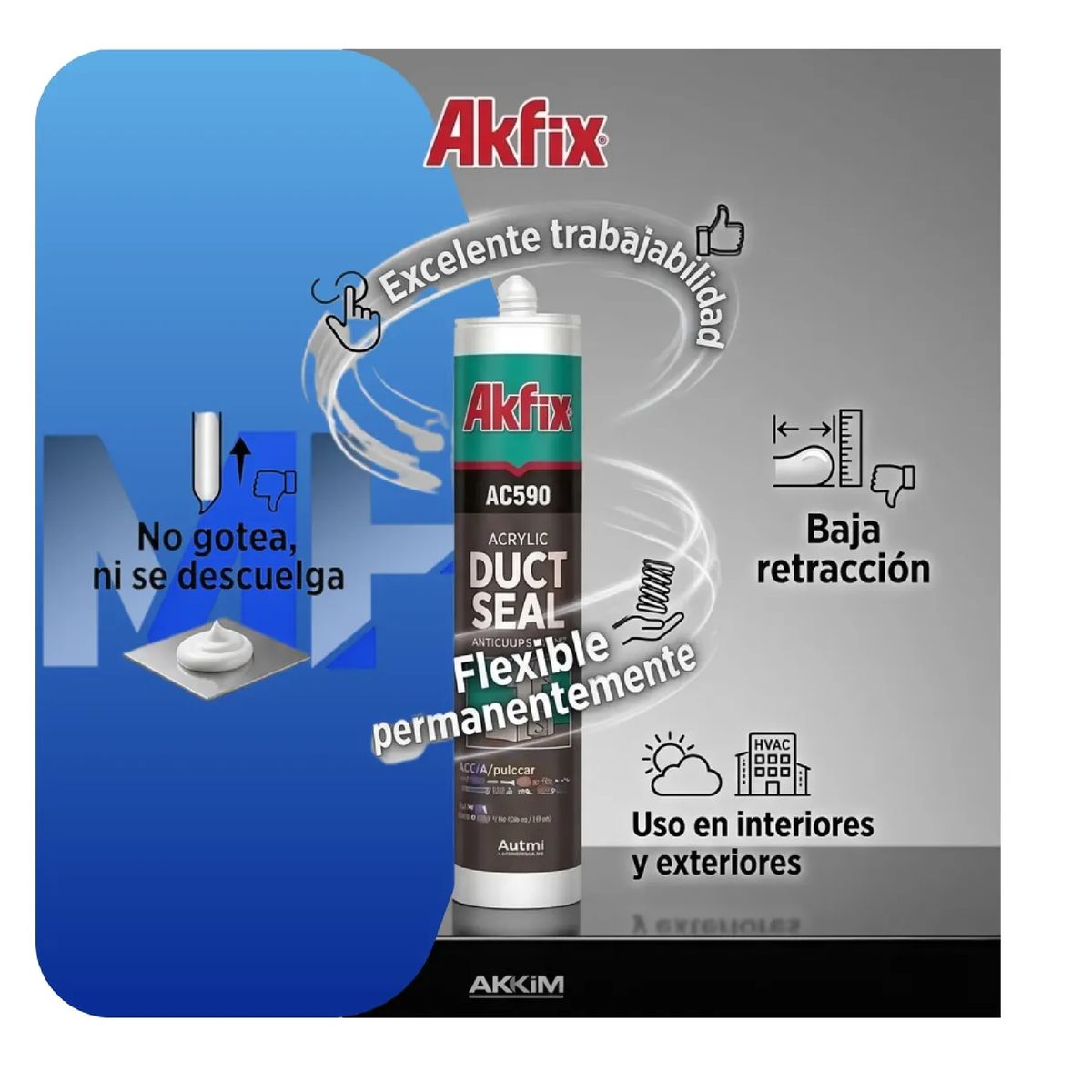 AKFIX - Sellador Acrílico Akfix Ac590 Para Ductos Pack 3 Unidades