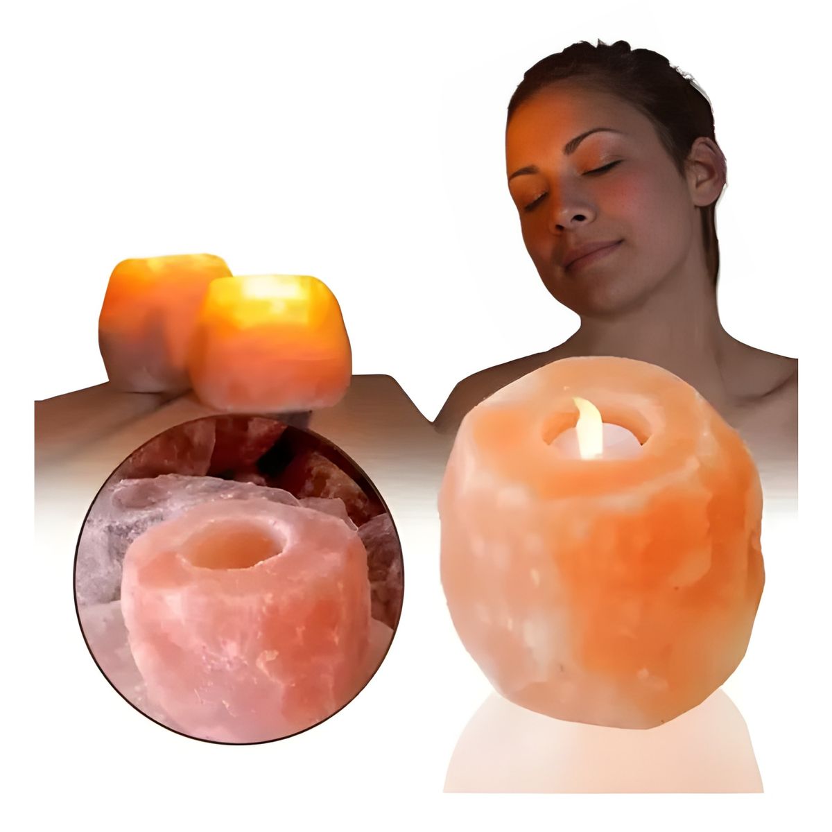 GENERICO - Porta vela lámpara sal rosada himalaya rosa claro