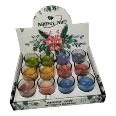 GENERICO - Pack 12 velas aromáticas en vaso vidrio surtidas