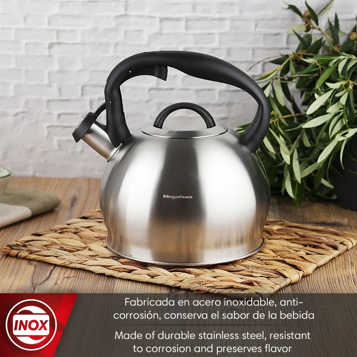 MAGEFESA - Tetera Magefesa Silver 3 Litros Acero Inoxidable Silbadora