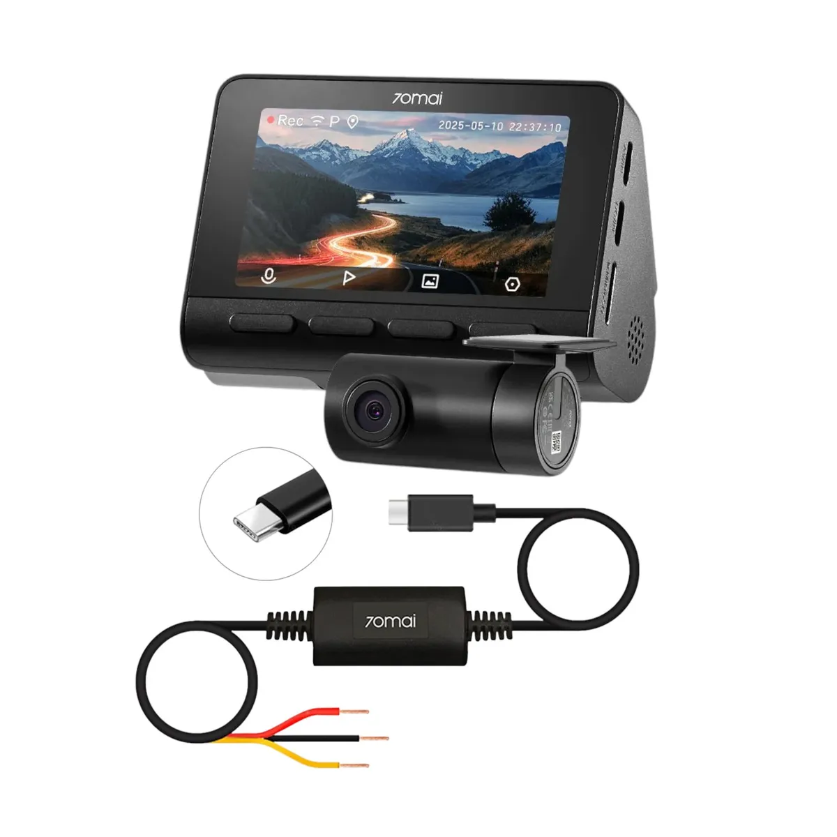 70MAI - Set Dual Cámara Para Vehículo 4K 70mai A800SE Cámara trasera RC22 + Kit de cableado 70mai UP03