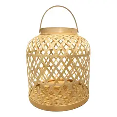 GENERICO - Fanal de bambú portavela decorativo beige