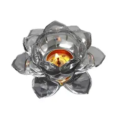 GENERICO - Pack 2 portavelas flor de loto vidrio transparente