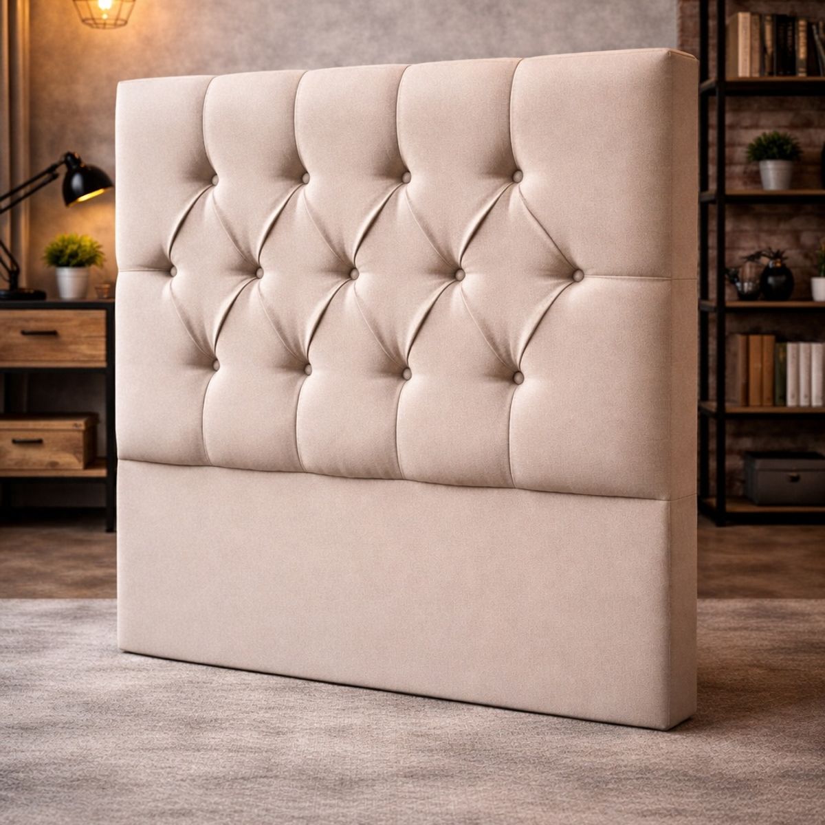 GENERICO - Respaldo Cama 1.5 Plazas Lino Beige Capitoné - Cabecera Acolchada Moderna - Decorativo Premium