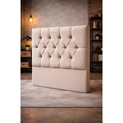 GENERICO - Respaldo Cama 1.5 Plazas Lino Beige Capitoné - Cabecera Acolchada Moderna - Decorativo Premium