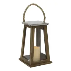 GENERICO - Fanal madera con vela LED café