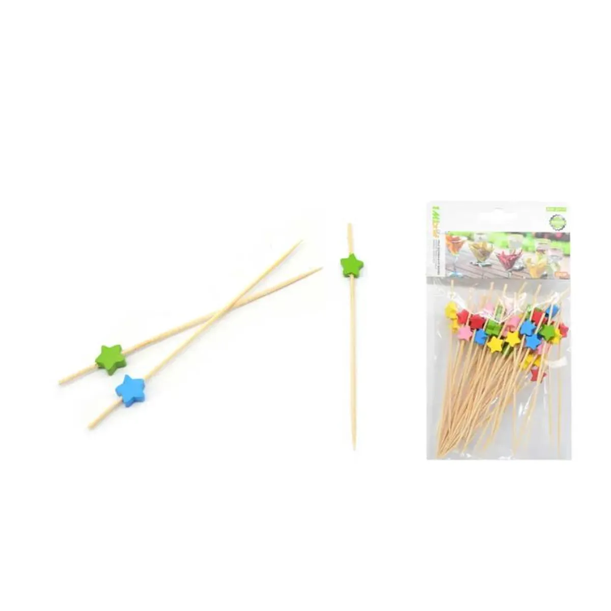 GENERICO - Set de 50 Palillos Decorativos de Bambú - Diseño Estrella - 12 cm