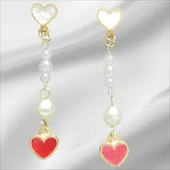 GENERICO - Aros Colgantes de Corazones Y Perlas- Cafunè Studio