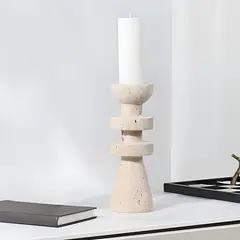 GENERICO - Candelabro torre alfil decorativo travertino crema
