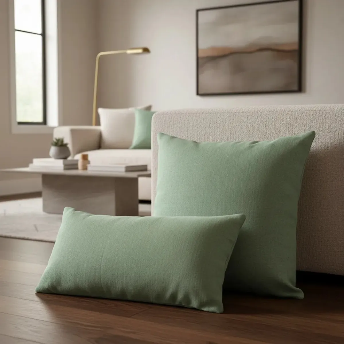TODOHOGAR SANTIAGO DE CHILE - Set De Cojines Lino 45×45 + 30×50 Cm ·Verde Pera