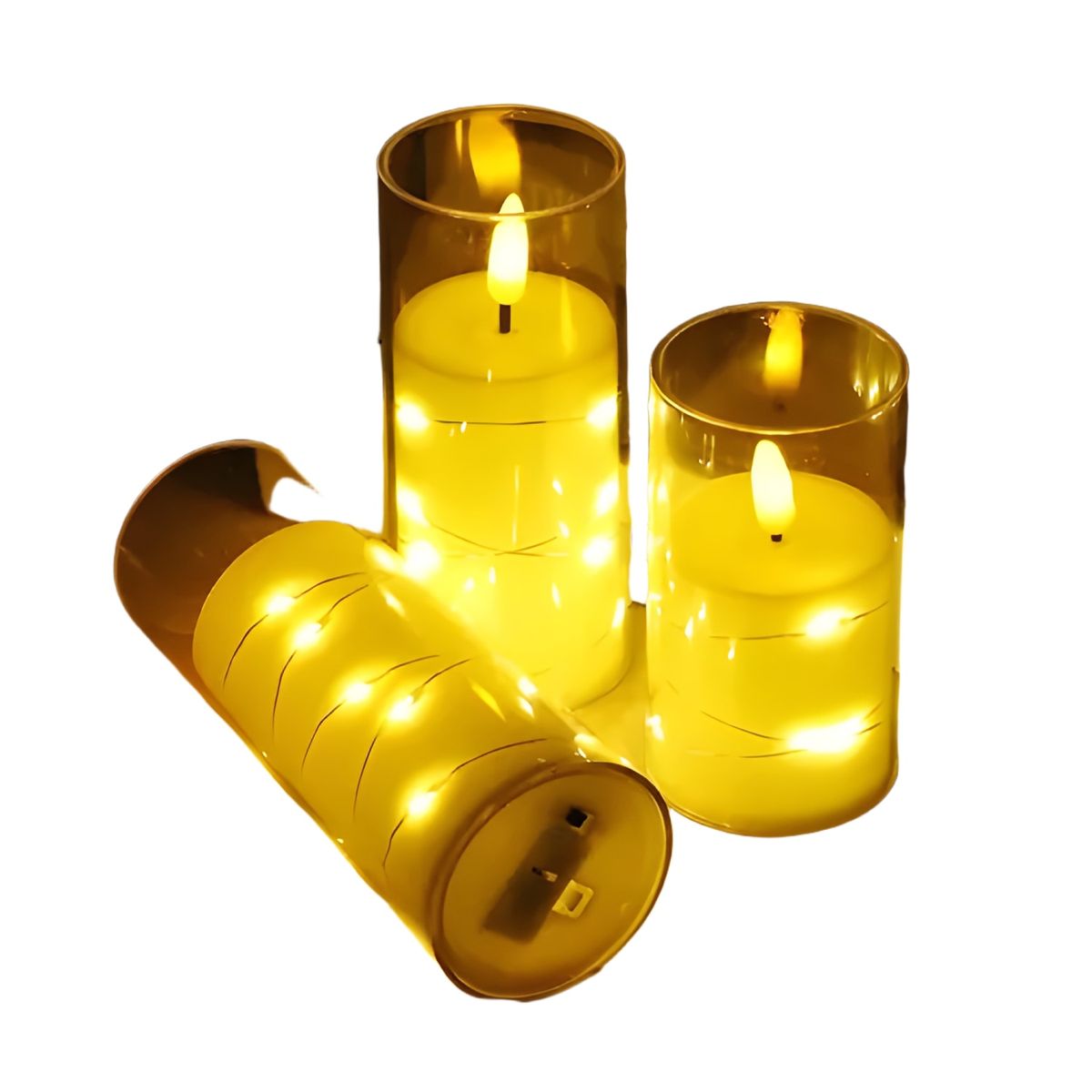 GENERICO - Pack 3 velas led luz cálida transparente