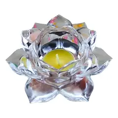 GENERICO - Portavela de vidrio flor de loto transparente