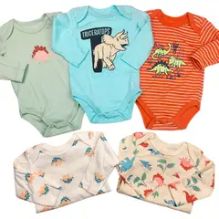 TEDMIMAK - Set 5 Bodys Manga Larga 3/6 Meses Triceratops