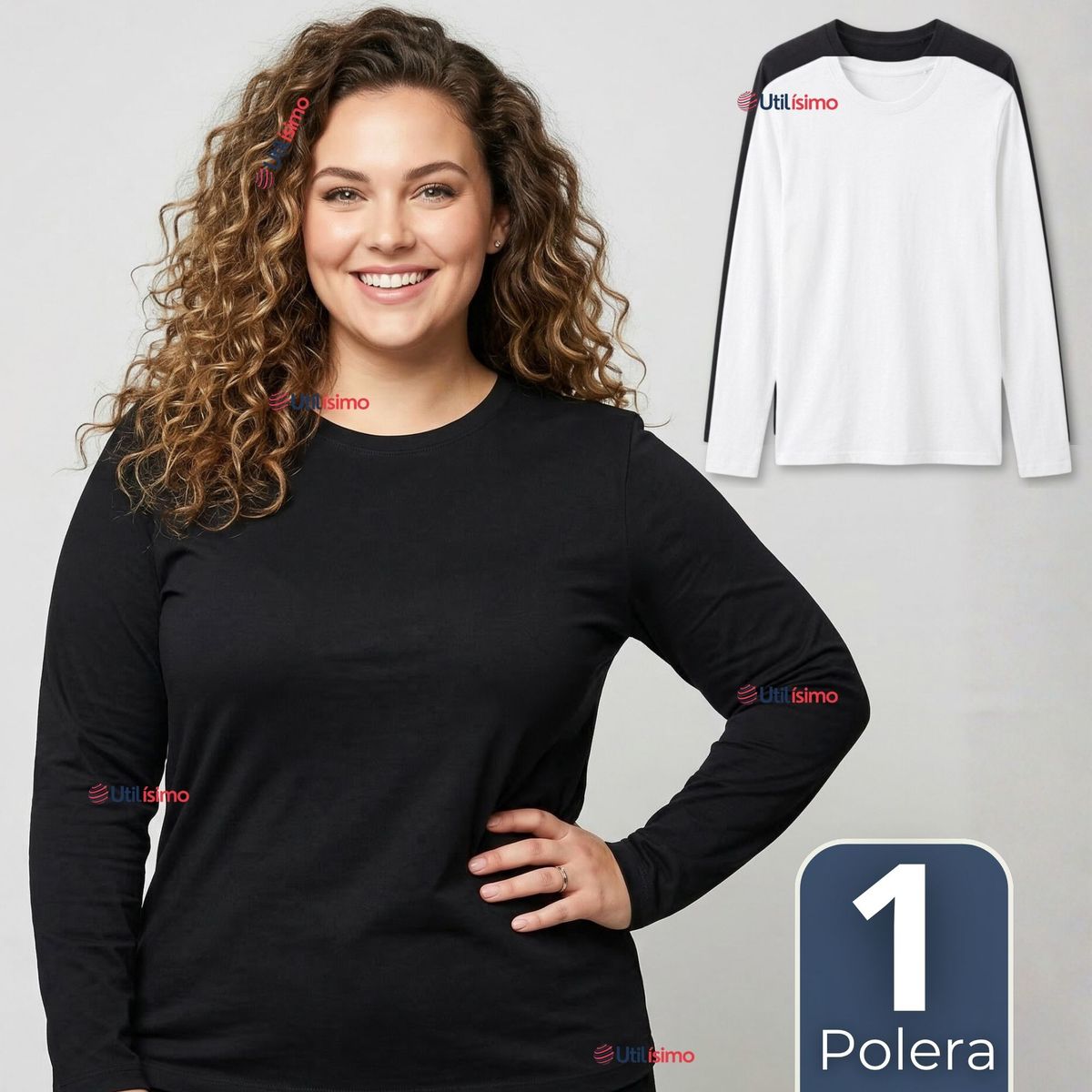 UTILISIMO - Camiseta Polera Bambú Primera Capa Manga Larga Blanco Negro Mujer