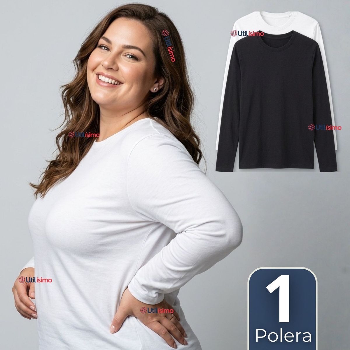UTILISIMO - Camiseta Polera Bambú Primera Capa Manga Larga Blanco Negro Mujer