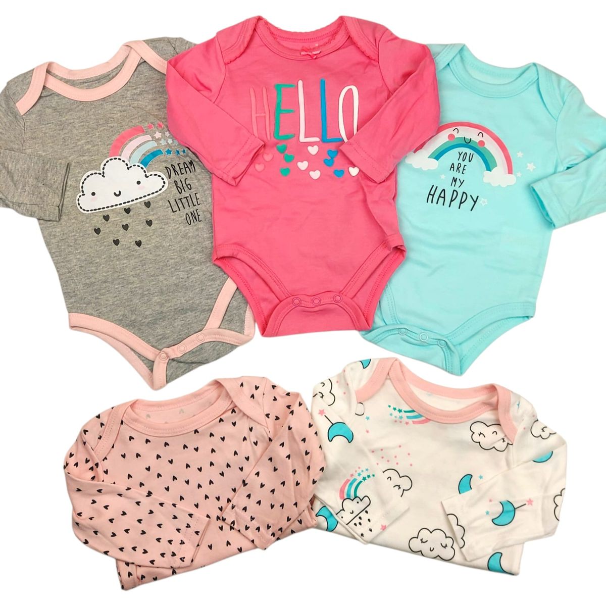 TEDMIMAK - Set 5 Bodys Manga Larga 3/6 Meses Hello