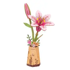 ROBOTIME - Flor Madera 3D Pink Lily Rowood Puzzle Armable Decoración Regalo
