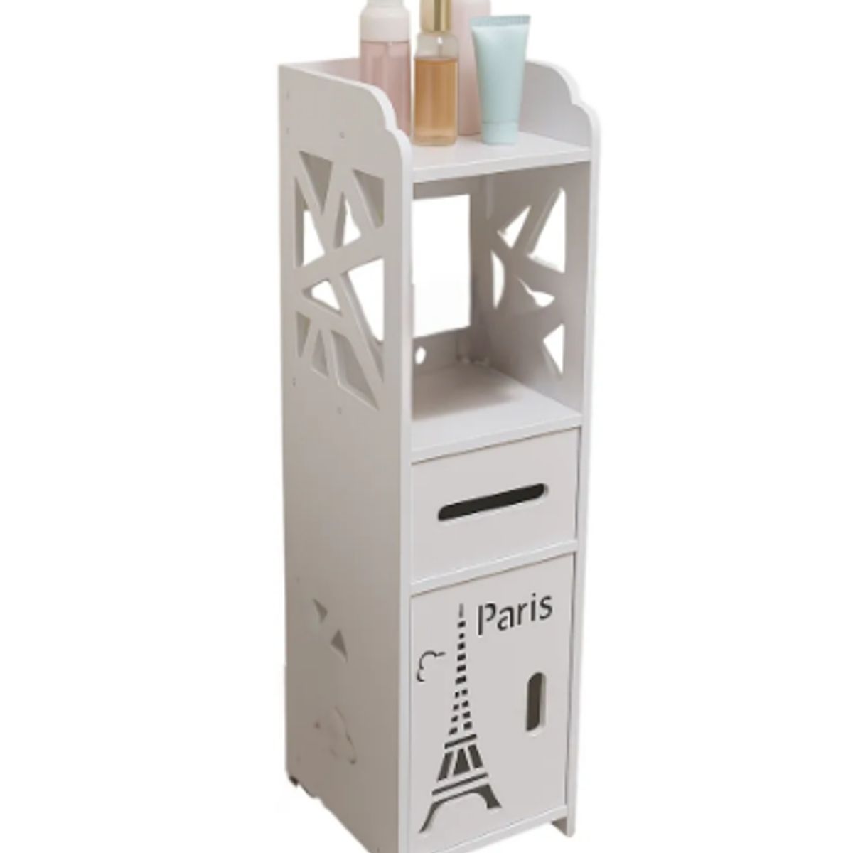 GENERICO - Mueble De Baño Organizador Paris Blanco Pvc Con Porta Papel Ahorra Espacio Moderno
