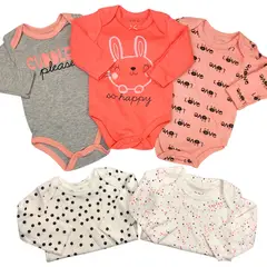TEDMIMAK - Set 5 Bodys Manga Larga 0/3 Meses So Happy