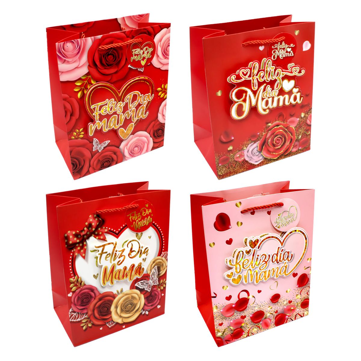 GENERICO - BOLSA DE REGALO FELIZ DIA MAMA ROSAS 30X40 X12UNI