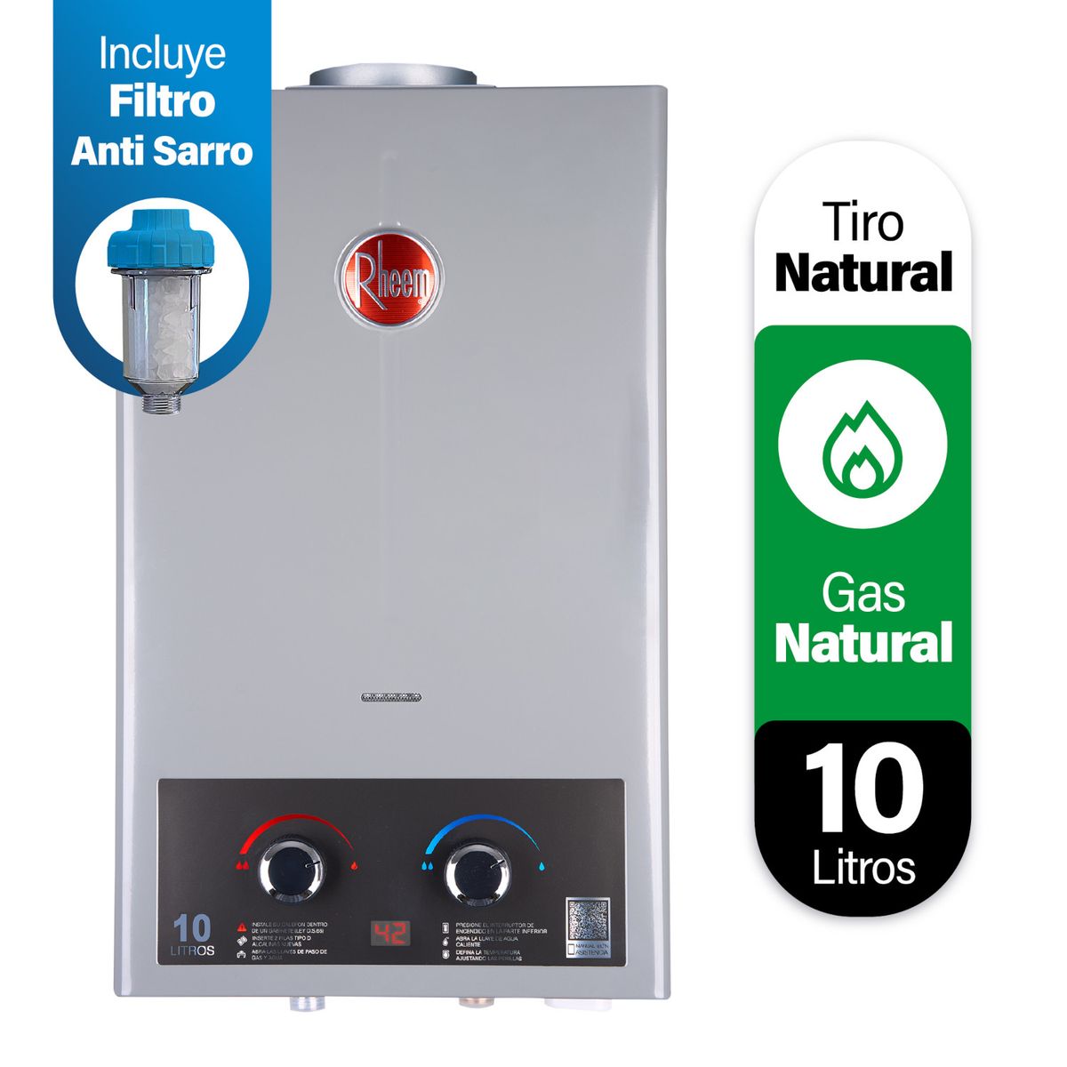 RHEEM - Calefont 10 litros Gas Natural Tiro Natural Rheem