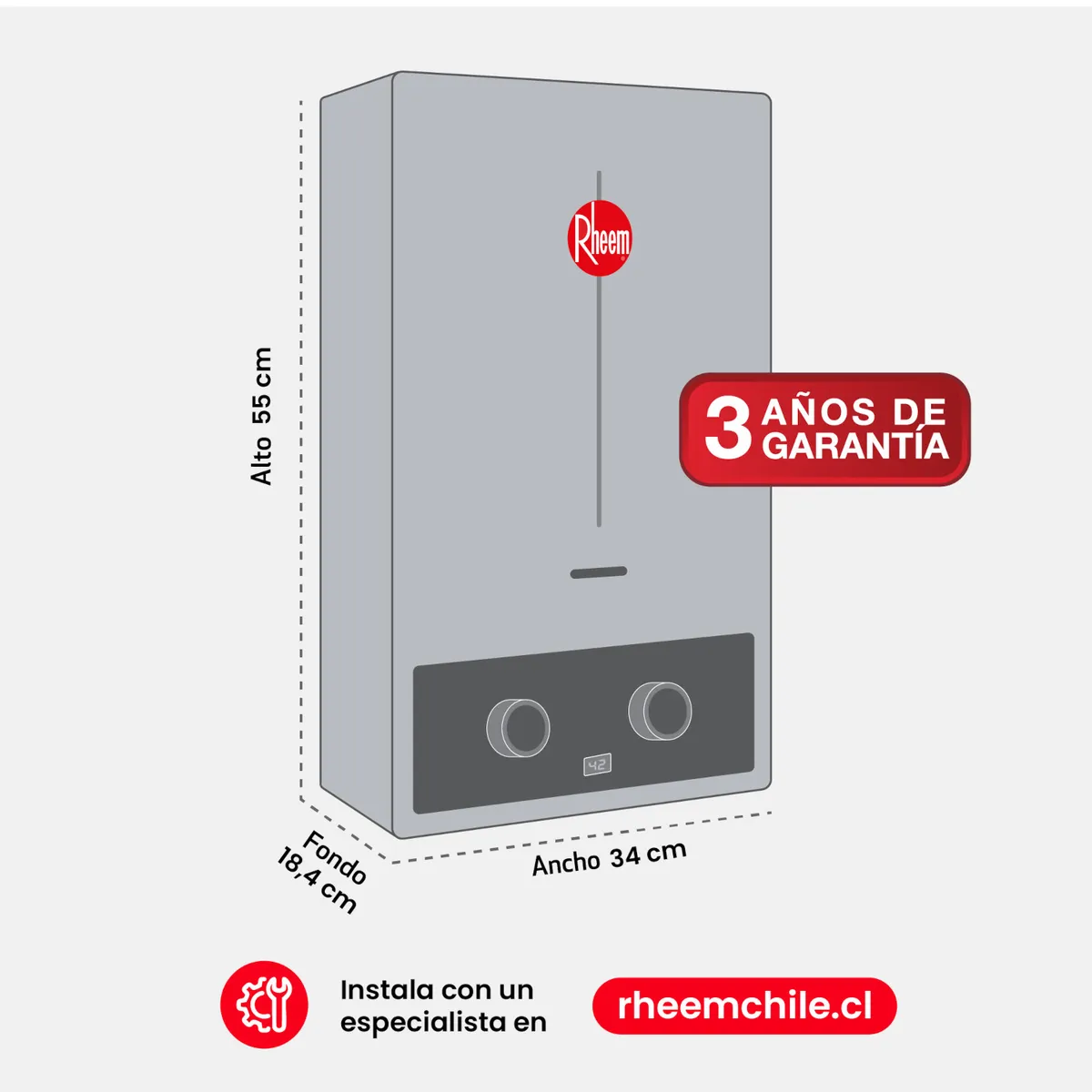 Calefont 10 litros Gas Natural Tiro Natural Rheem, marca RHEEM - Foto 2