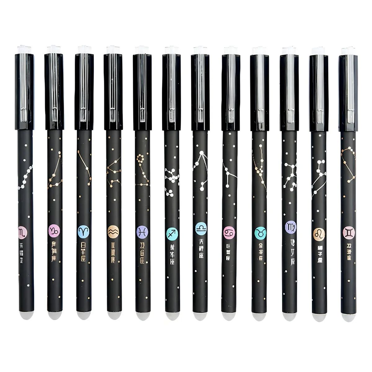 GENERICO - Set Lápices Gel Borrable 0.5mm Negro 12 Unidades Tinta Gel Constelaciones