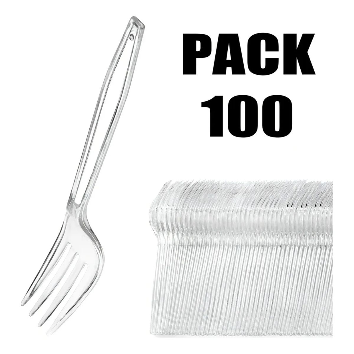 GENERICO - Pack 100 Tenedores Transparente Reutilizable - Desechable Mango Blanco