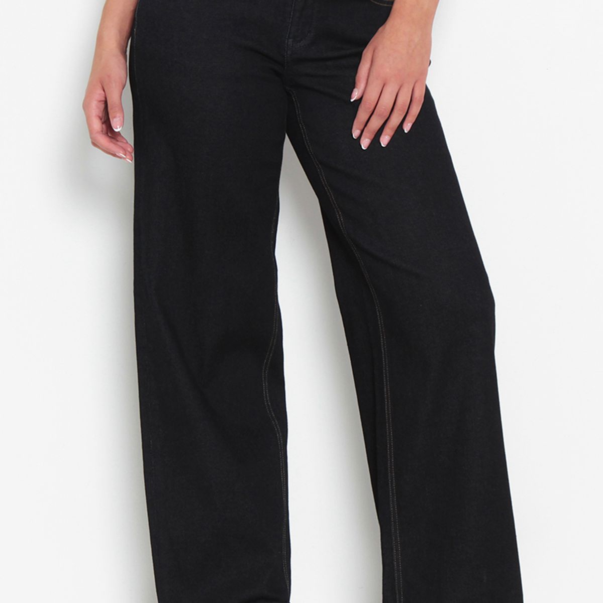 WADOS - JEANS WIDE LEG CUFFED TIRO ALTO PRETINA BASICA 1 BOTON