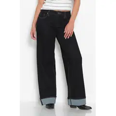 WADOS - JEANS WIDE LEG CUFFED TIRO ALTO PRETINA BASICA 1 BOTON
