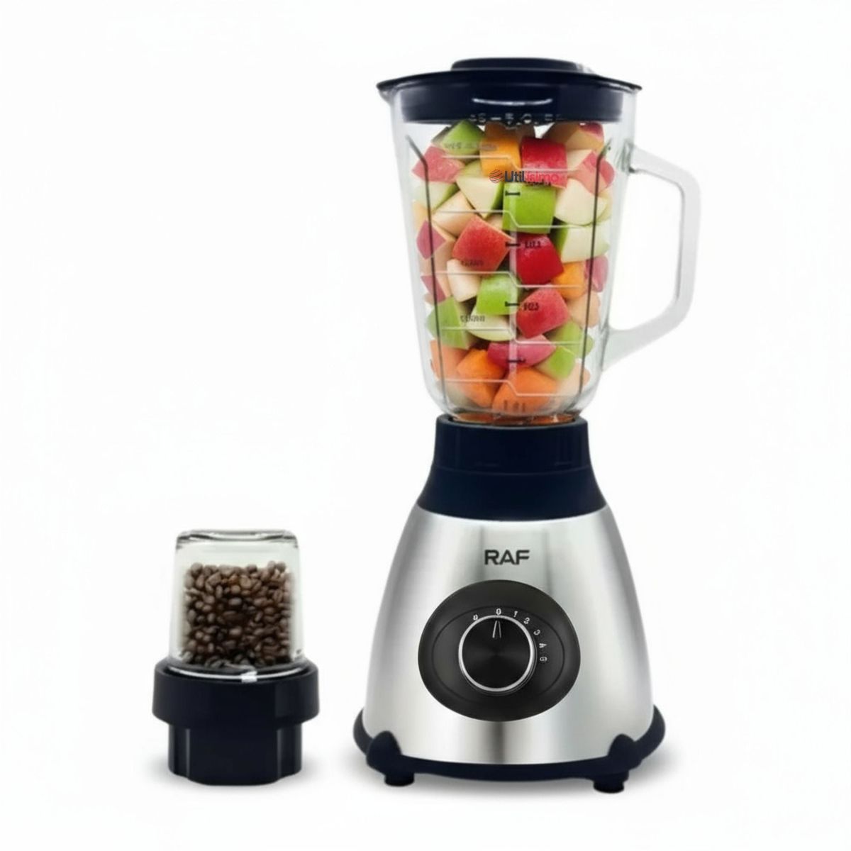 RAF - Licuadora Juguera Multifuncional 2 en 1 Picadora Jarra de Vidrio 1000W