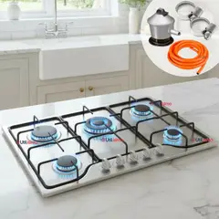 LINE - Cocina Encimera Gas Licuado 5 Platos Acero Inoxidable + Kit de Instalación