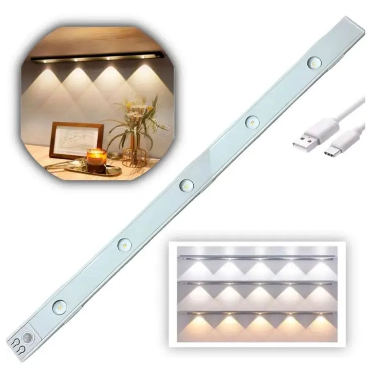 GENERICO - Luz Barra Led Recargable Con Sensor De Movimiento Multiuso 3 tonos 50cm