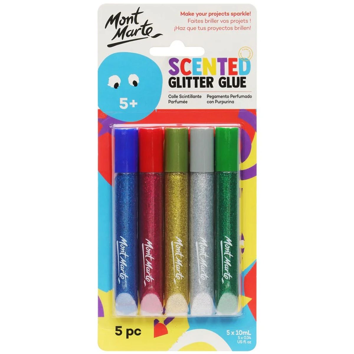 MONT MARTE - Mont Marte Set 5 Glitter Glue Perfumados de Colores 10ml