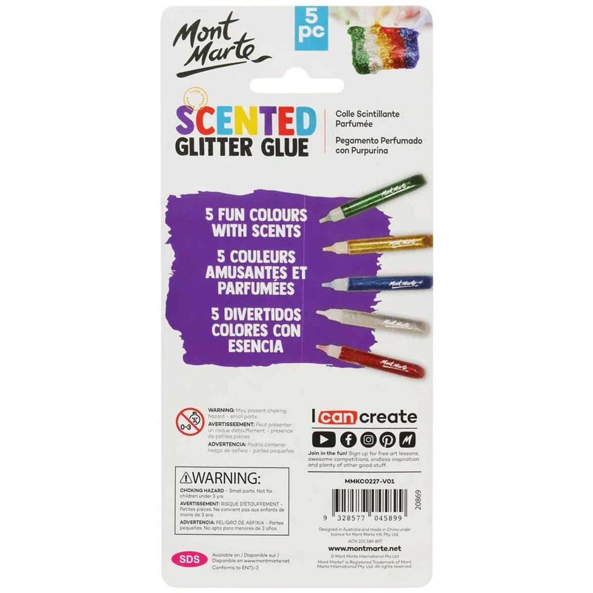 MONT MARTE - Mont Marte Set 5 Glitter Glue Perfumados de Colores 10ml