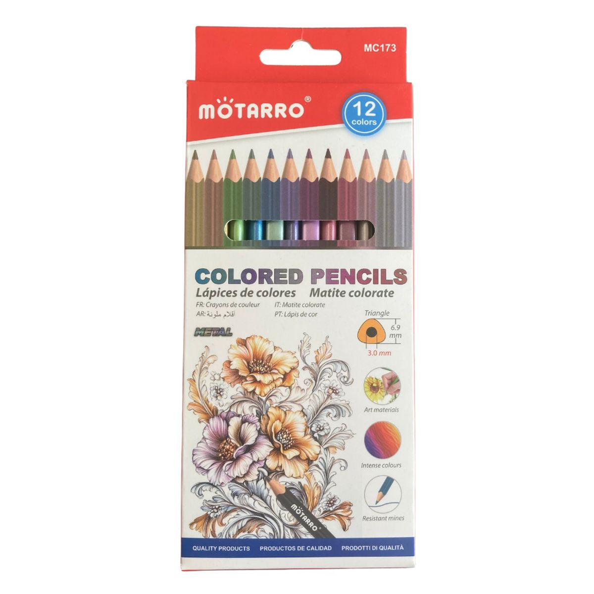 MOTARRO - Estuche 12 lápices de colores Metalizados - Motarro