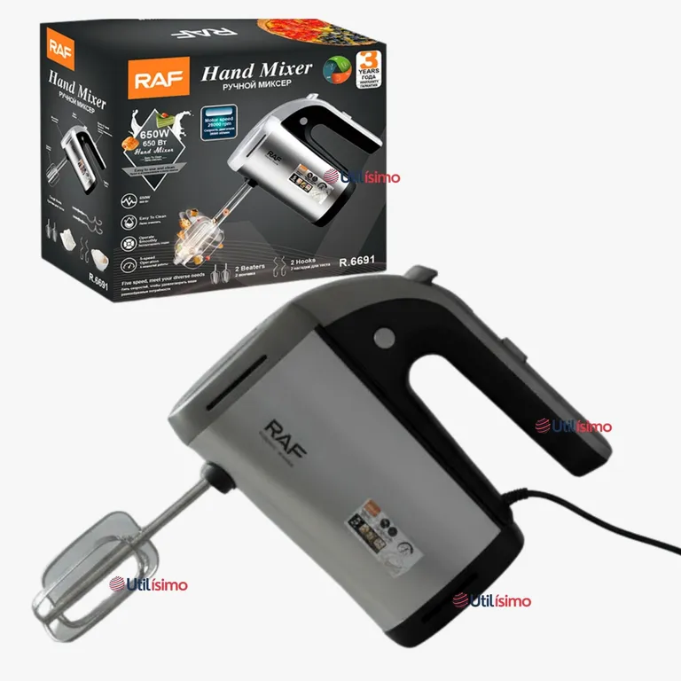 Batidora Electrica De Mano 5 Velocidades Acero Inox. Mutifuncional
