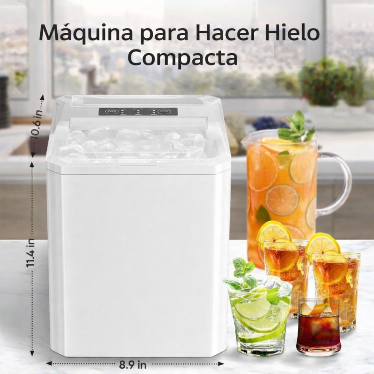 MOVI - Máquina para Hacer Hielo Compacta 9 Cubos en 8 Minutos, 2 Tamaños y Bajo Ruido