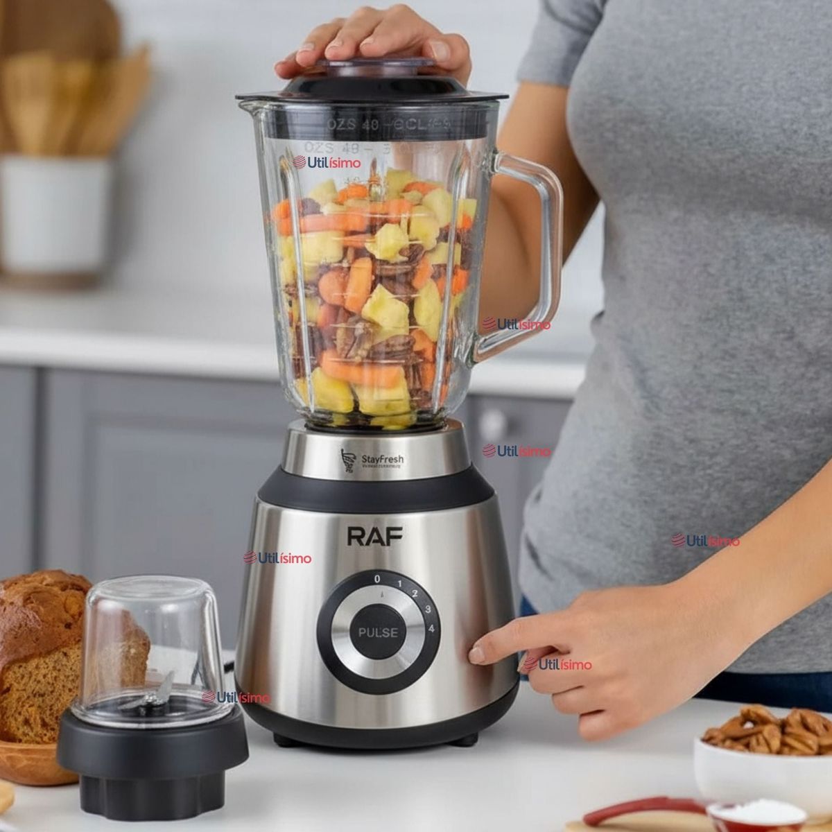 RAF - Licuadora Juguera Multifuncional 2 en 1 + Picadora y Jarra de Vidrio