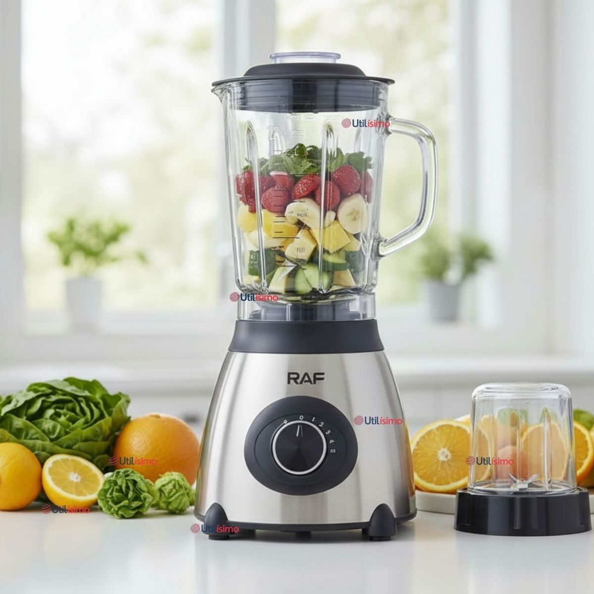 RAF - Licuadora Juguera Multiuso 2 en 1 Picadora y Jarra de Vidrio