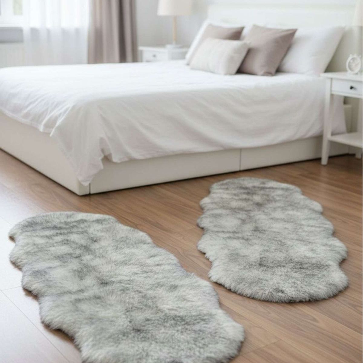 GENERICO - Juego de 2 Bajada de Cama Pelo de Oveja Sintetico Ultra Soft