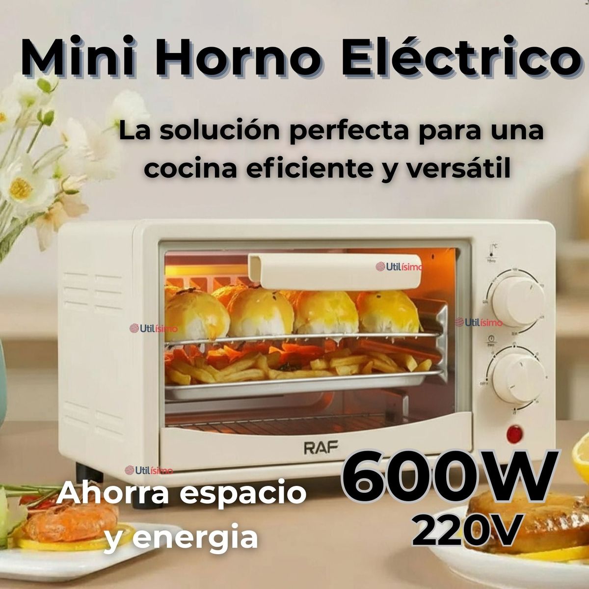 RAF - Mini Horno Eléctrico de Mesa 7 Litros Hornear Asar y Tostar