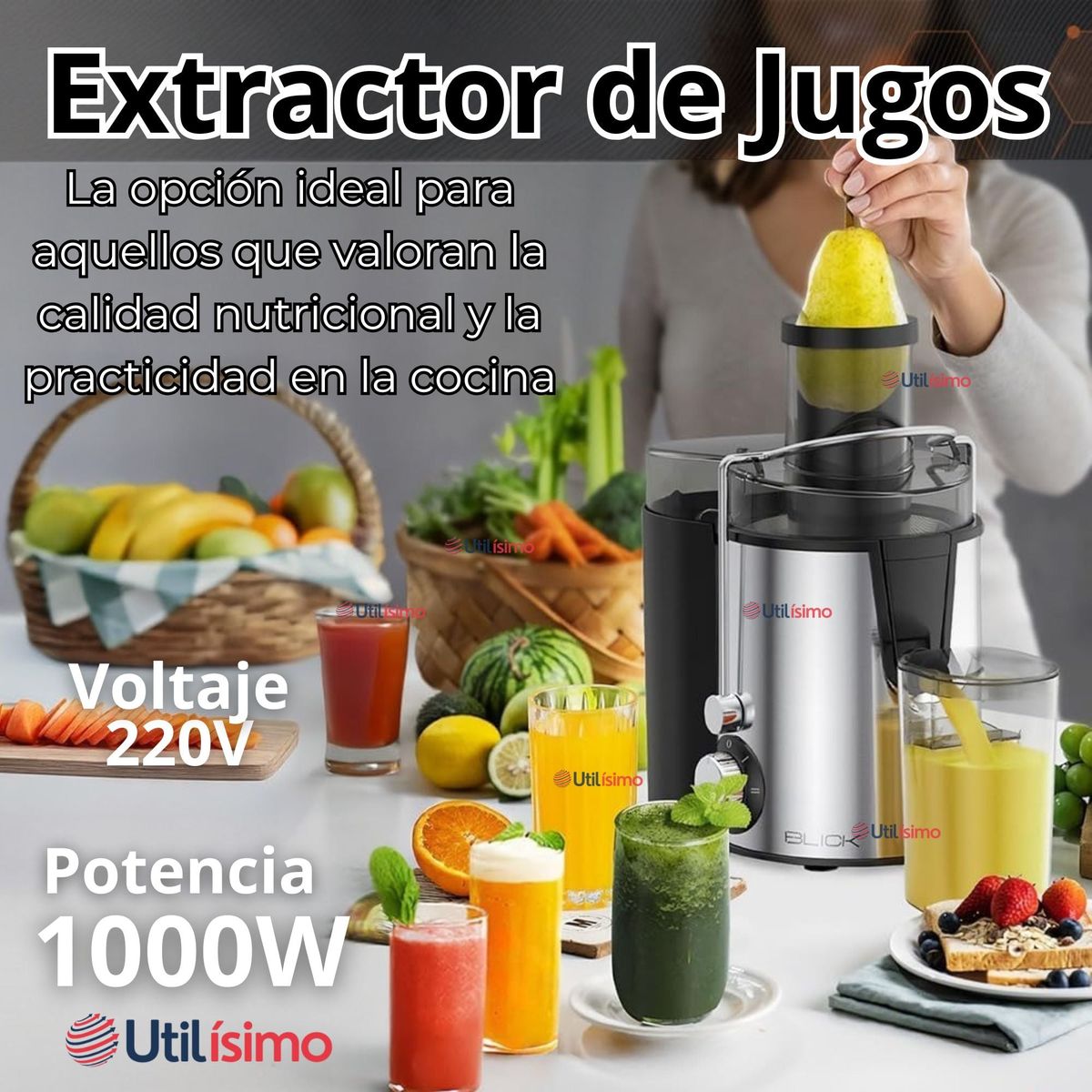 RAF - Extractor Exprimidor Jugos Eléctrico 1000W de Potencia Frutas Verduras