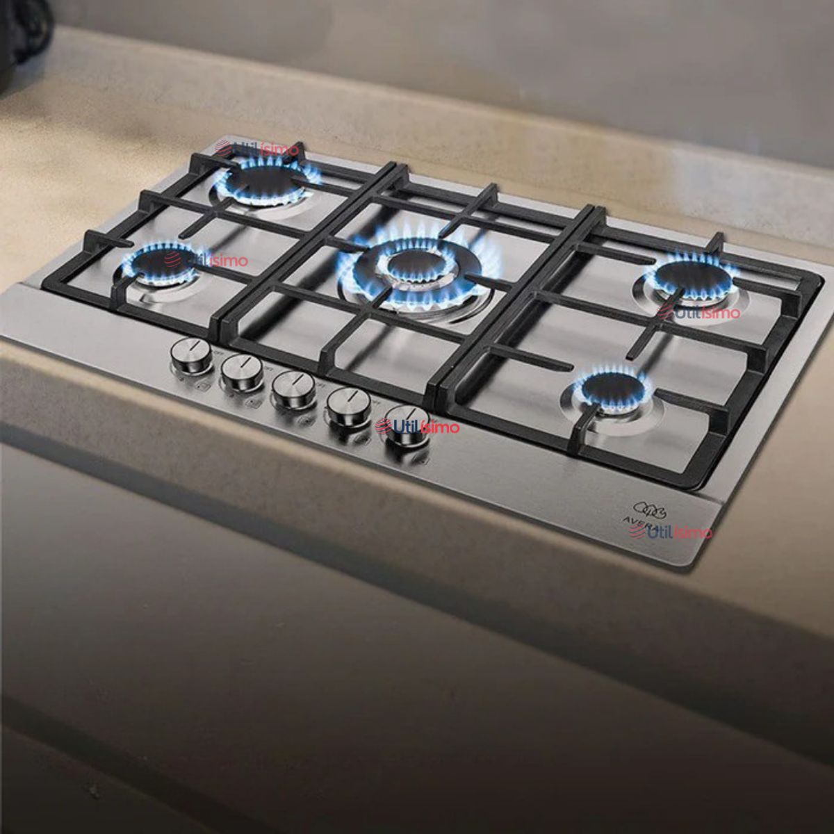 LINE - Encimera Gas Licuado 5 Platos Acero Inox con Chispero