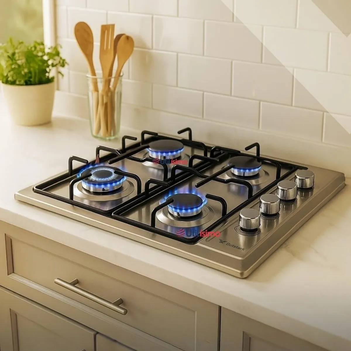 LINE - Cocina Encimera A Gas Natural 4 Platos Premium Acero Inoxidable